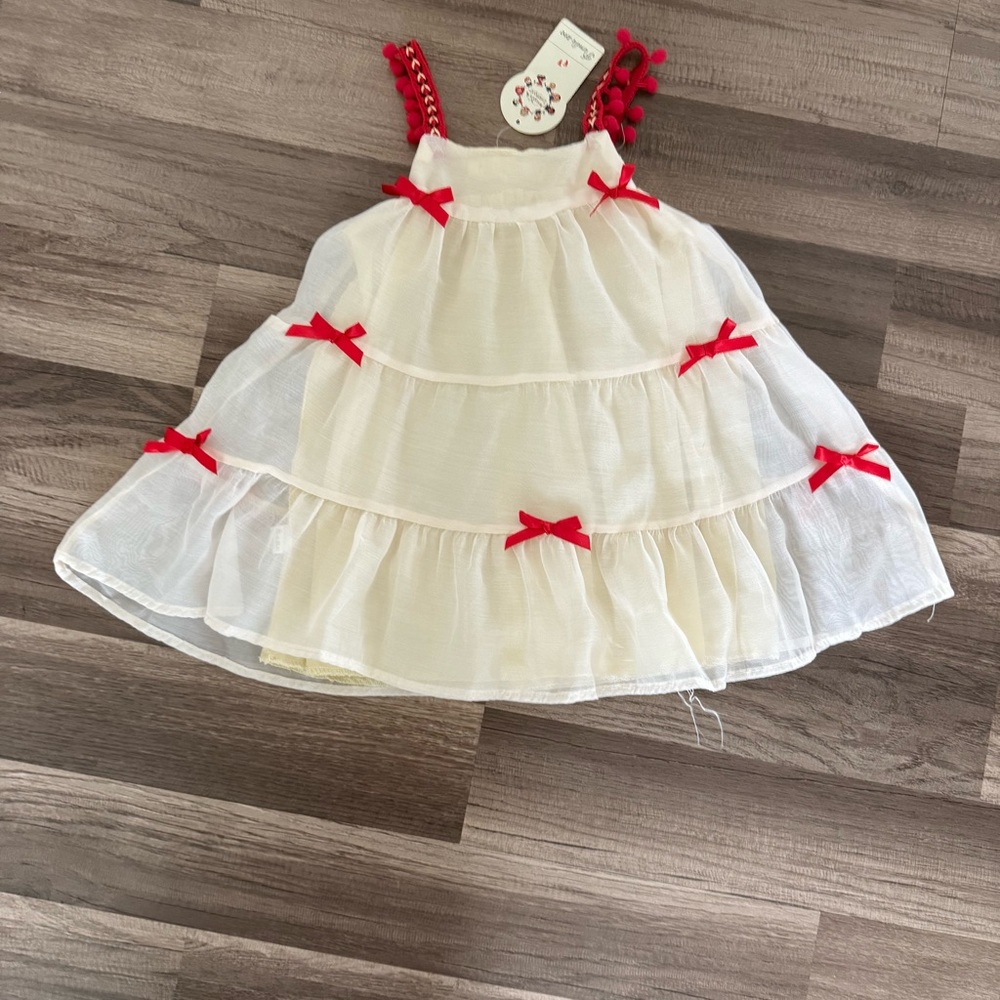 Adorable Cream and Red Kids Dress - Picture 8 of 11